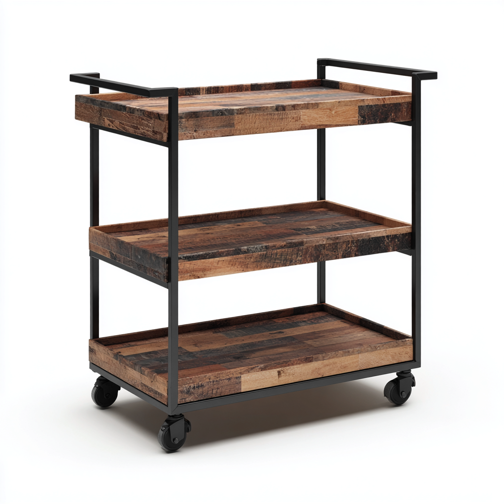 Carrello da cucina - legno-metallo - 78x45x89cm - marrone-nero - design industriale-Cottagonest