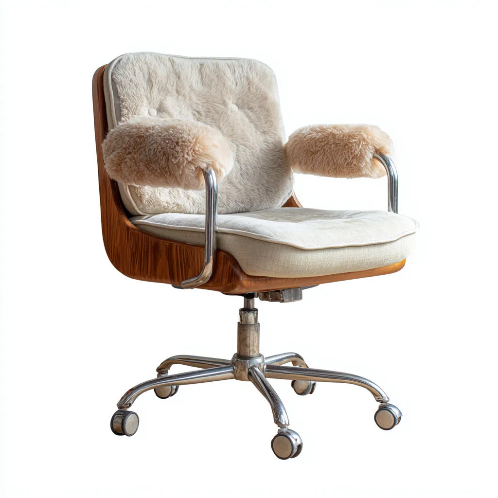 Sedia da ufficio-tessuto-peluche-legno-metallo-64x62x93cm-avorio-design moderno-Cottagonest