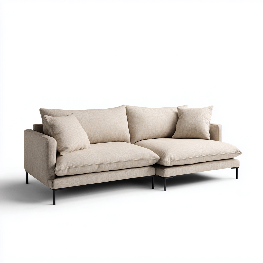 Divano angolare-tessuto-metallo-266x163x84cm-beige-design moderno-Cottagonest