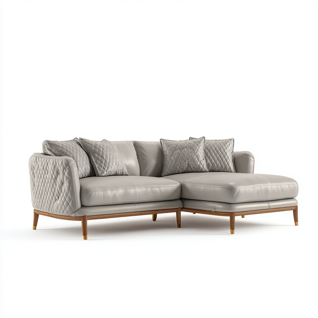 Divano angolare-similpelle-legno-273x167x86cm-grigio chiaro-design moderno-Cottagonest