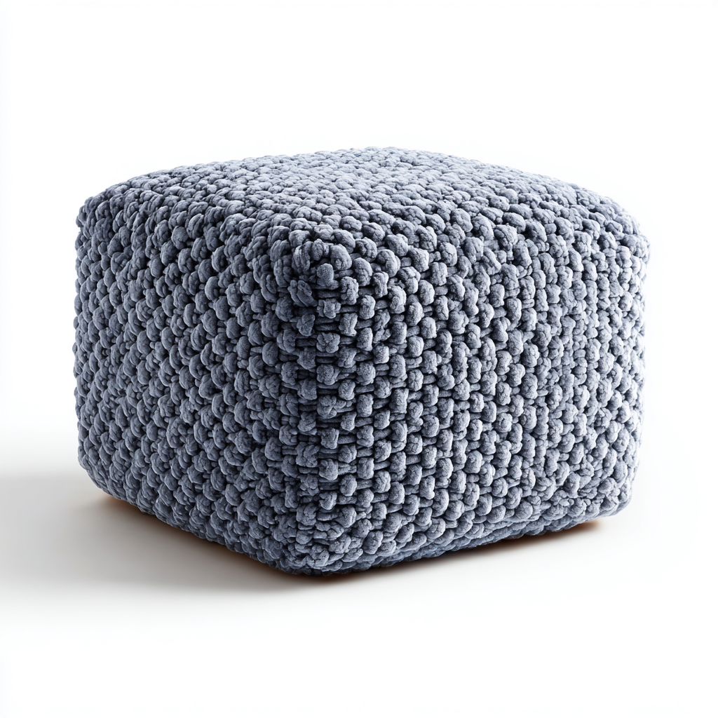 Pouf - tessuto - 45x45x42 cm - grigio-blu - design lavorato-Cottagonest