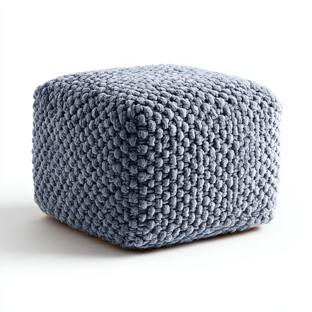Pouf - tessuto - 45x45x42 cm - grigio-blu - design lavorato-Cottagonest