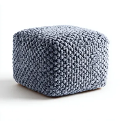 Pouf - tessuto - 45x45x42 cm - grigio-blu - design lavorato-Cottagonest