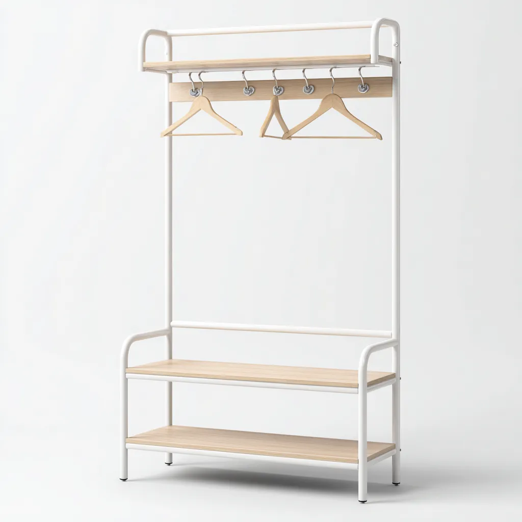 Attaccapanni-metallo-legno-82x34x176cm-bianco-naturale-design moderno-Cottagonest