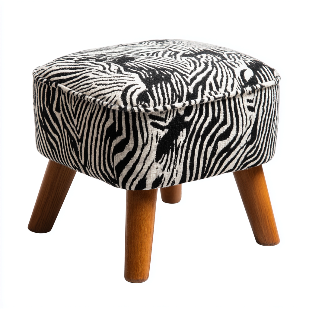 Pouf - tessuto-legno - 38x38x42cm - bianco-nero - moderno-Cottagonest
