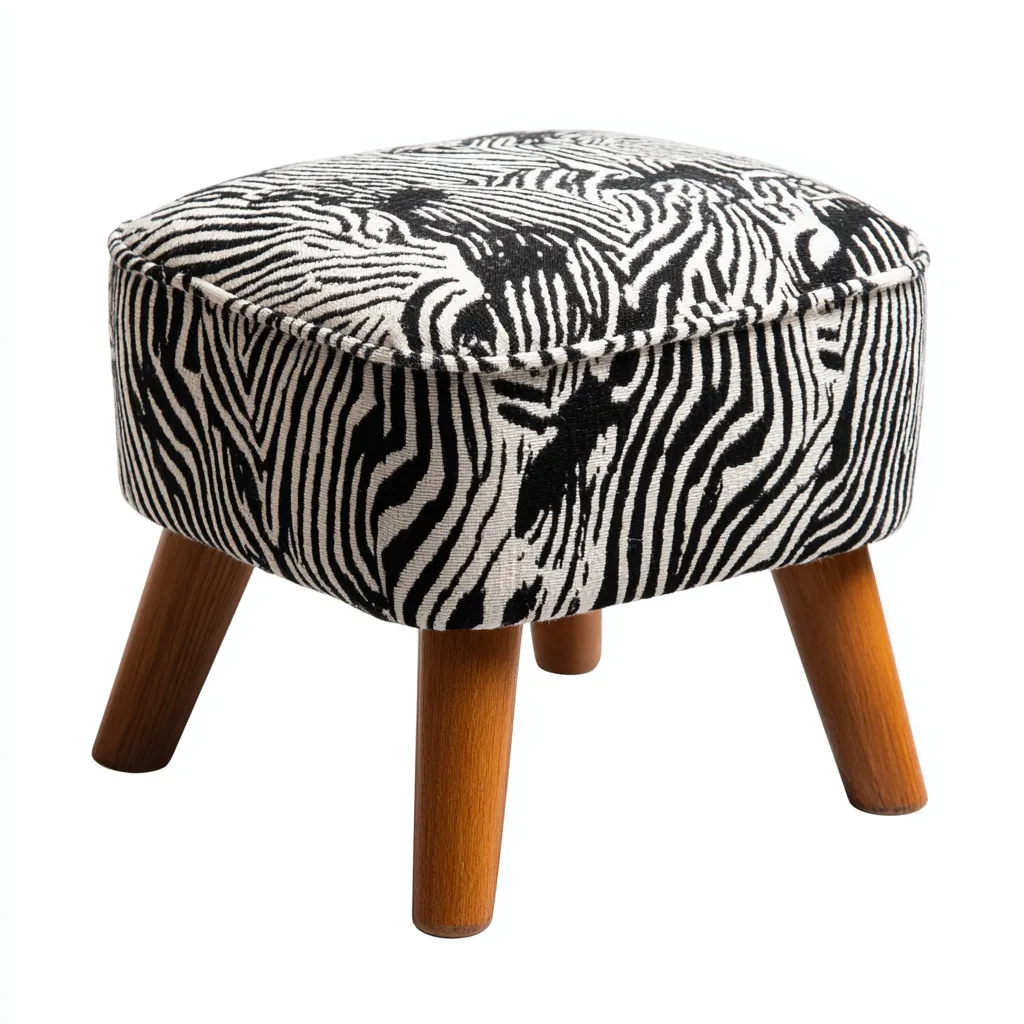 Pouf - tessuto-legno - 38x38x42cm - bianco-nero - moderno-Cottagonest