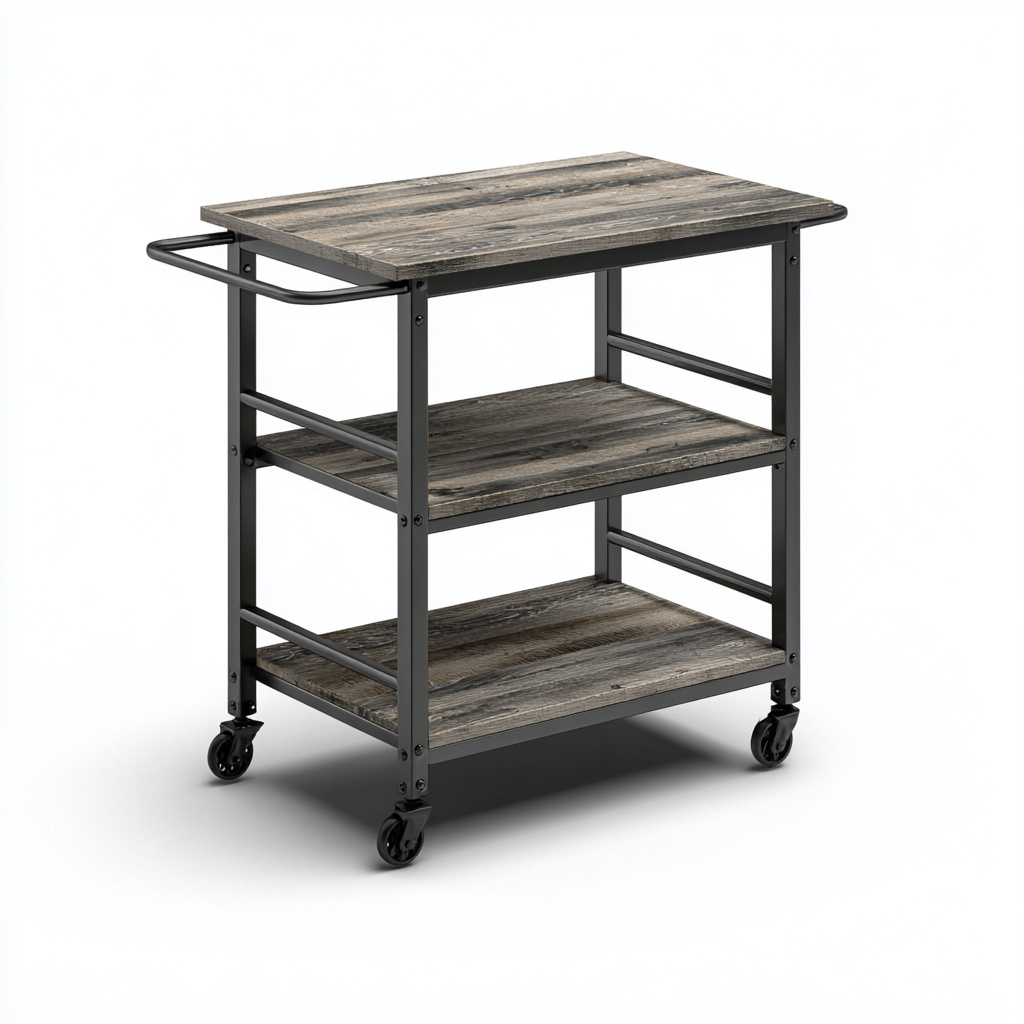 Carrello da cucina - legno-metallo - 82x46x90cm - grigio-nero - design industriale-Cottagonest