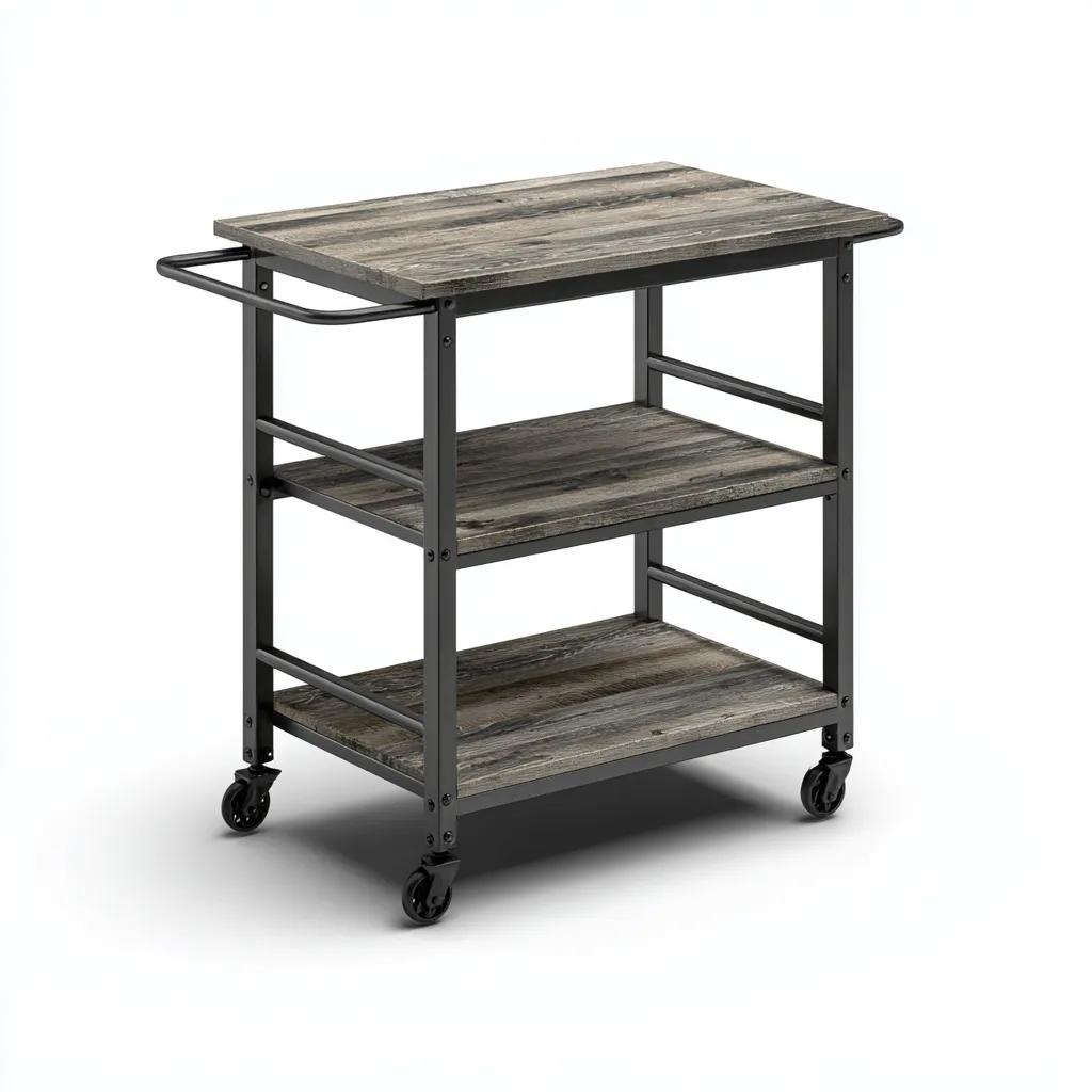 Carrello da cucina - legno-metallo - 82x46x90cm - grigio-nero - design industriale-Cottagonest