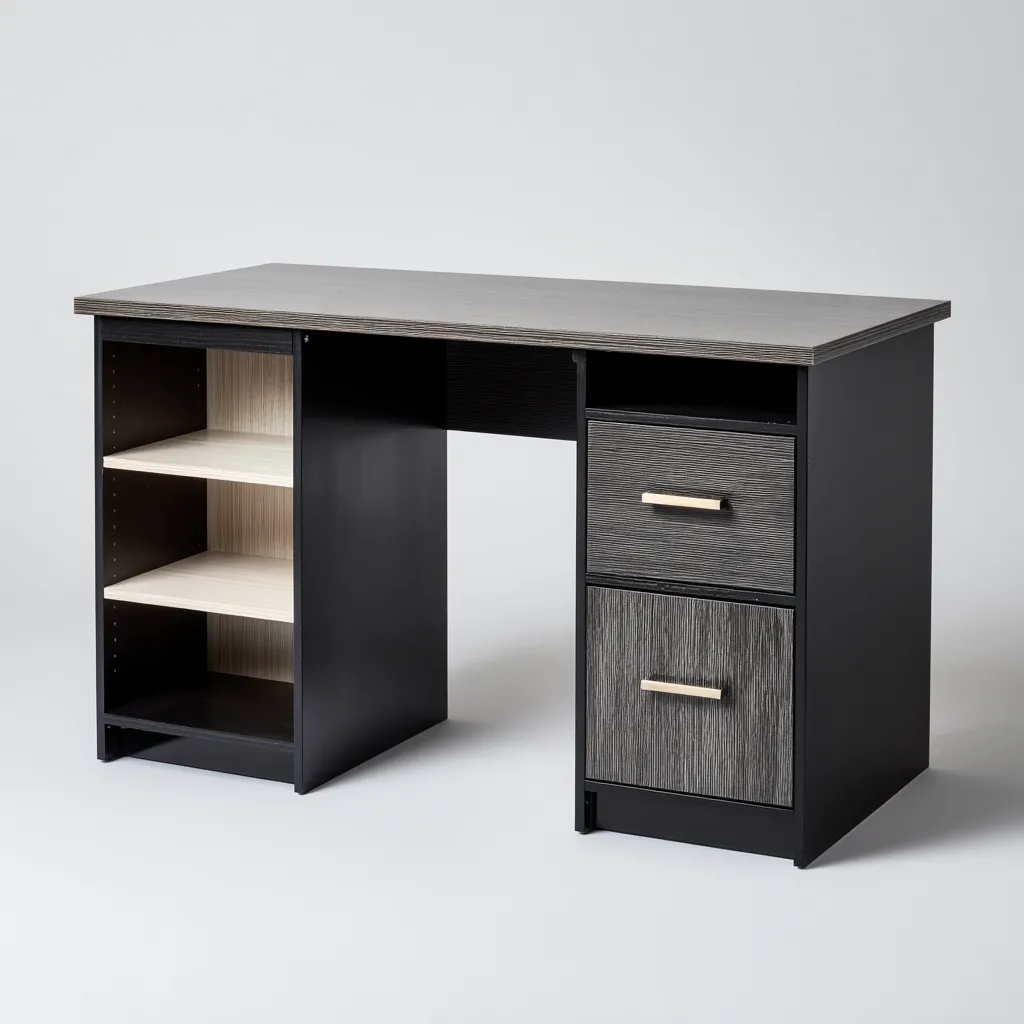 Scrivania - legno-metallo - 138x58x76cm - nero-grigio - design moderno-Cottagonest