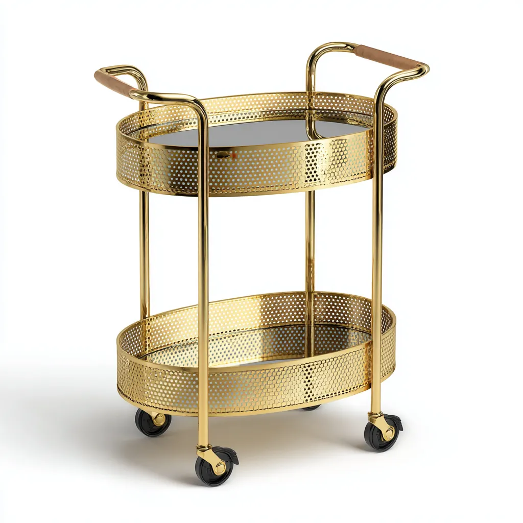 Carrello da cucina - metallo-vetro - 70x42x88cm - oro - design moderno-Cottagonest