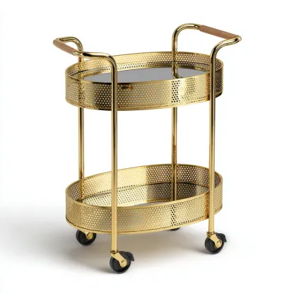 Carrello da cucina - metallo-vetro - 70x42x88cm - oro - design moderno-Cottagonest