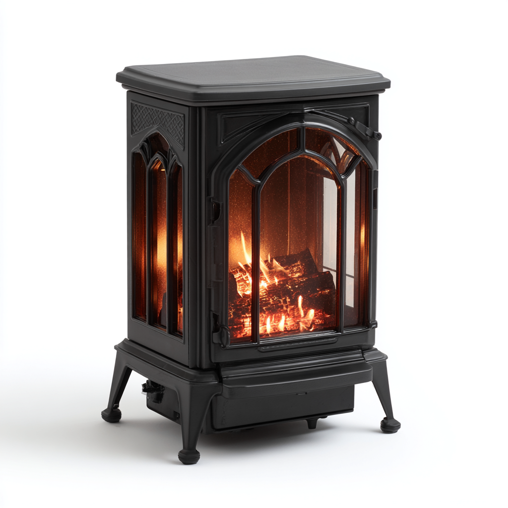 Camino elettrico-metallo-vetro-58x34x78cm-nero-design classico-Cottagonest