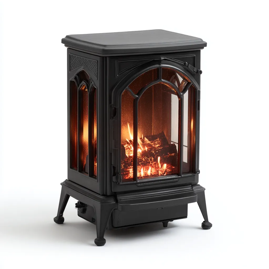 Camino elettrico-metallo-vetro-58x34x78cm-nero-design classico-Cottagonest