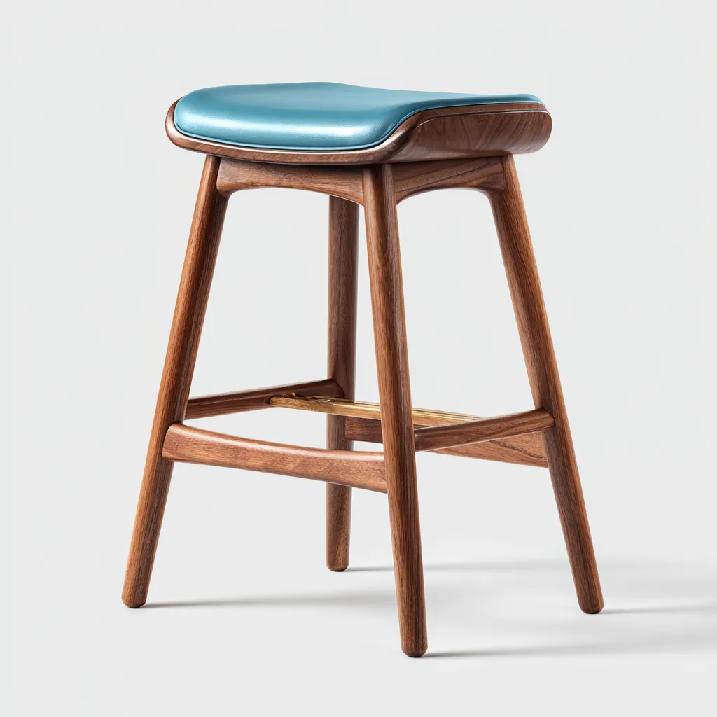 Sgabello da bar-legno-pelle-45x42x78cm-noce-azzurro-design moderno-Cottagonest