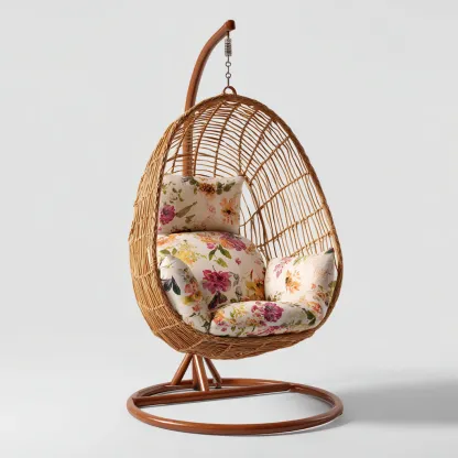 Poltrona sospesa da giardino-rattan-metallo-tessuto-112x102x190cm-naturale-design classico-Cottagonest