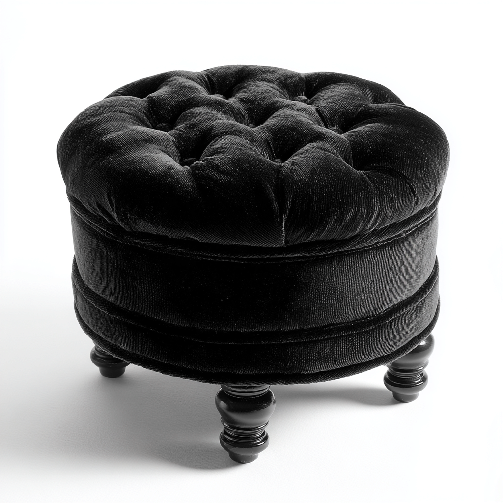 Pouf - velluto-legno - 40x40x46cm - nero - classico-Cottagonest