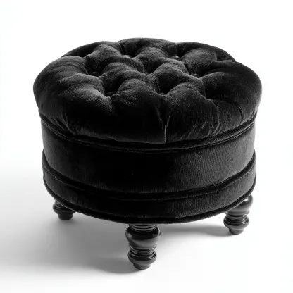 Pouf - velluto-legno - 40x40x46cm - nero - classico-Cottagonest