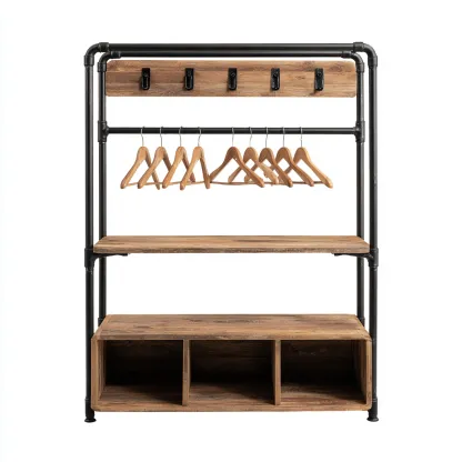 Attaccapanni-metallo-legno-91x38x185cm-nero-naturale-design industriale-Cottagonest