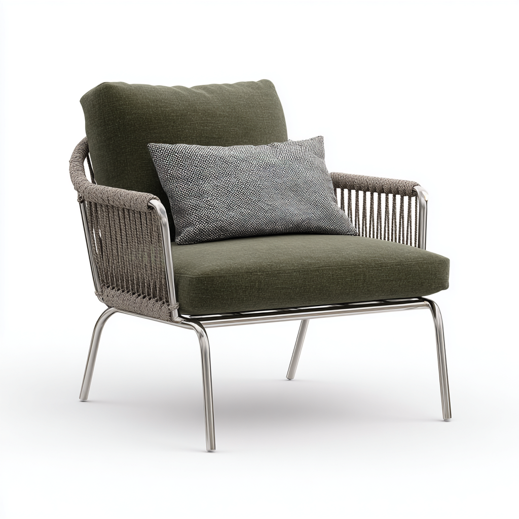 Poltrona da giardino-tessuto-metallo-corda-92x78x85cm-verde-grigio-design moderno-Cottagonest