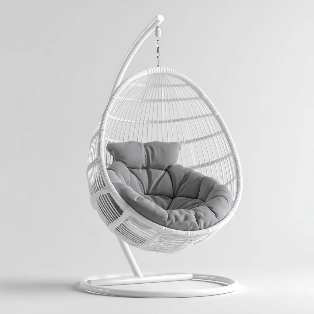 Poltrona sospesa da giardino-metallo+rattan sintetico-tessuto-110x95x185cm-bianco-grigio-design moderno-Cottagonest