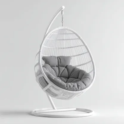 Poltrona sospesa da giardino-metallo+rattan sintetico-tessuto-110x95x185cm-bianco-grigio-design moderno-Cottagonest