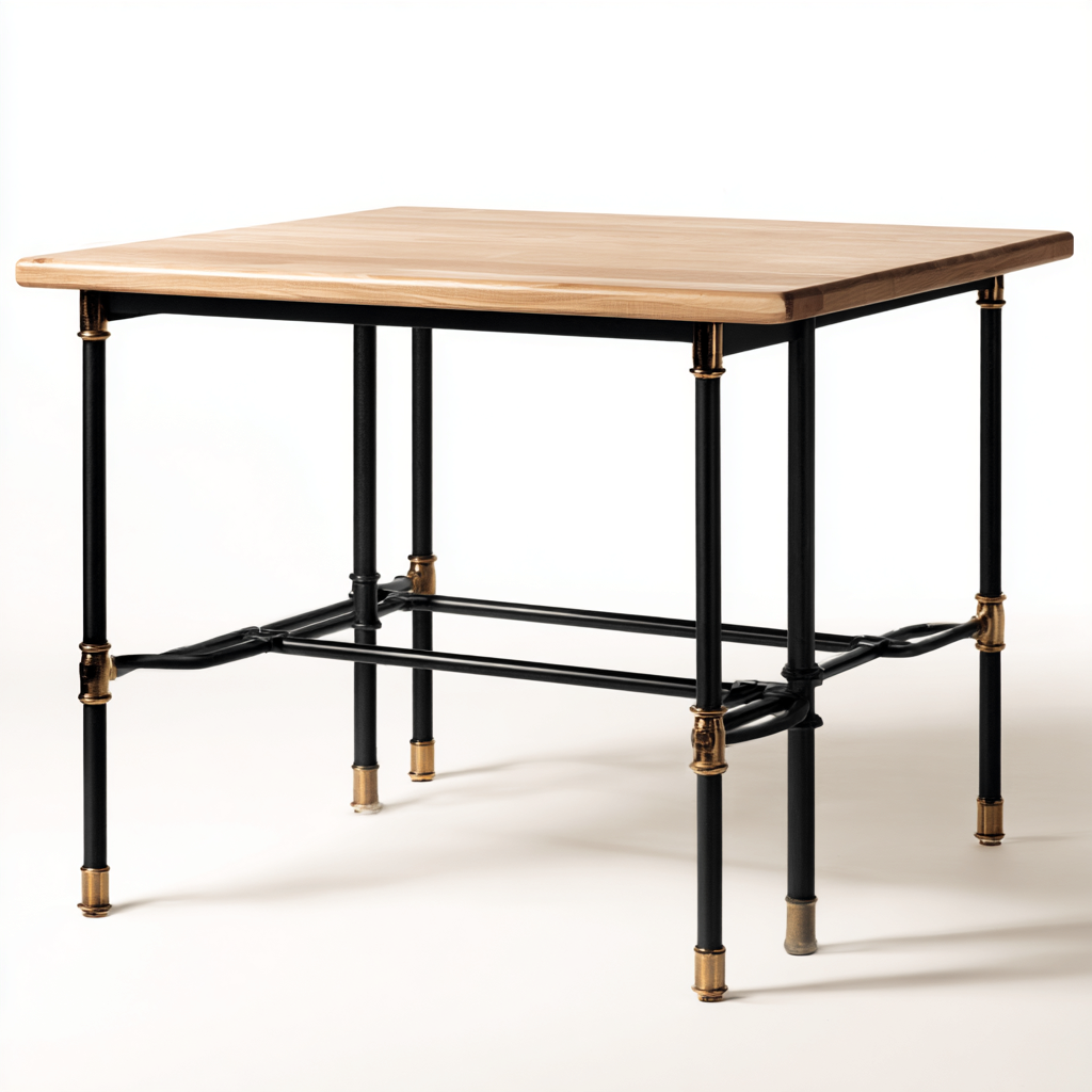 Tavolo da pranzo - legno-metallo - 84x84x76 cm - rovere chiaro-nero-ottone - design industriale-Cottagonest