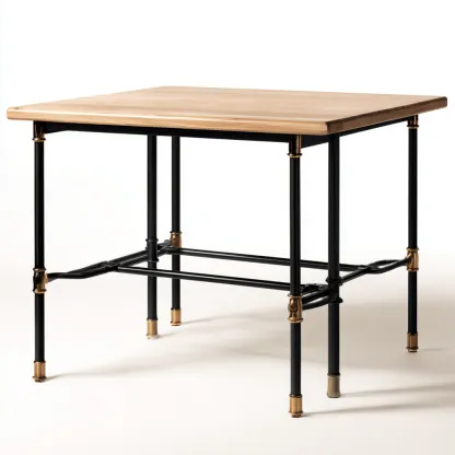 Tavolo da pranzo - legno-metallo - 84x84x76 cm - rovere chiaro-nero-ottone - design industriale-Cottagonest