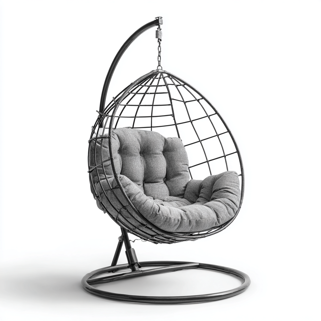 Poltrona sospesa da giardino-metallo-tessuto-112x105x192cm-nero-grigio-design moderno-Cottagonest