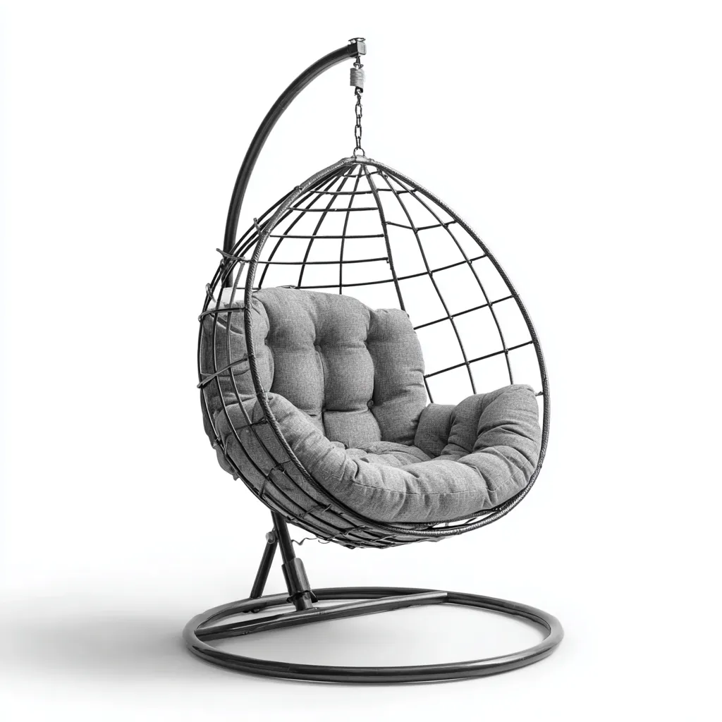 Poltrona sospesa da giardino-metallo-tessuto-112x105x192cm-nero-grigio-design moderno-Cottagonest