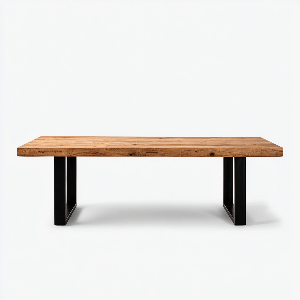 Tavolo da pranzo-rovere massello-metallo-210x95x75cm-naturale-nero-design industriale-Cottagonest