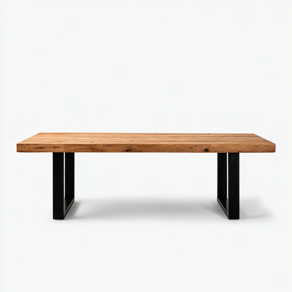 Tavolo da pranzo-rovere massello-metallo-210x95x75cm-naturale-nero-design industriale-Cottagonest