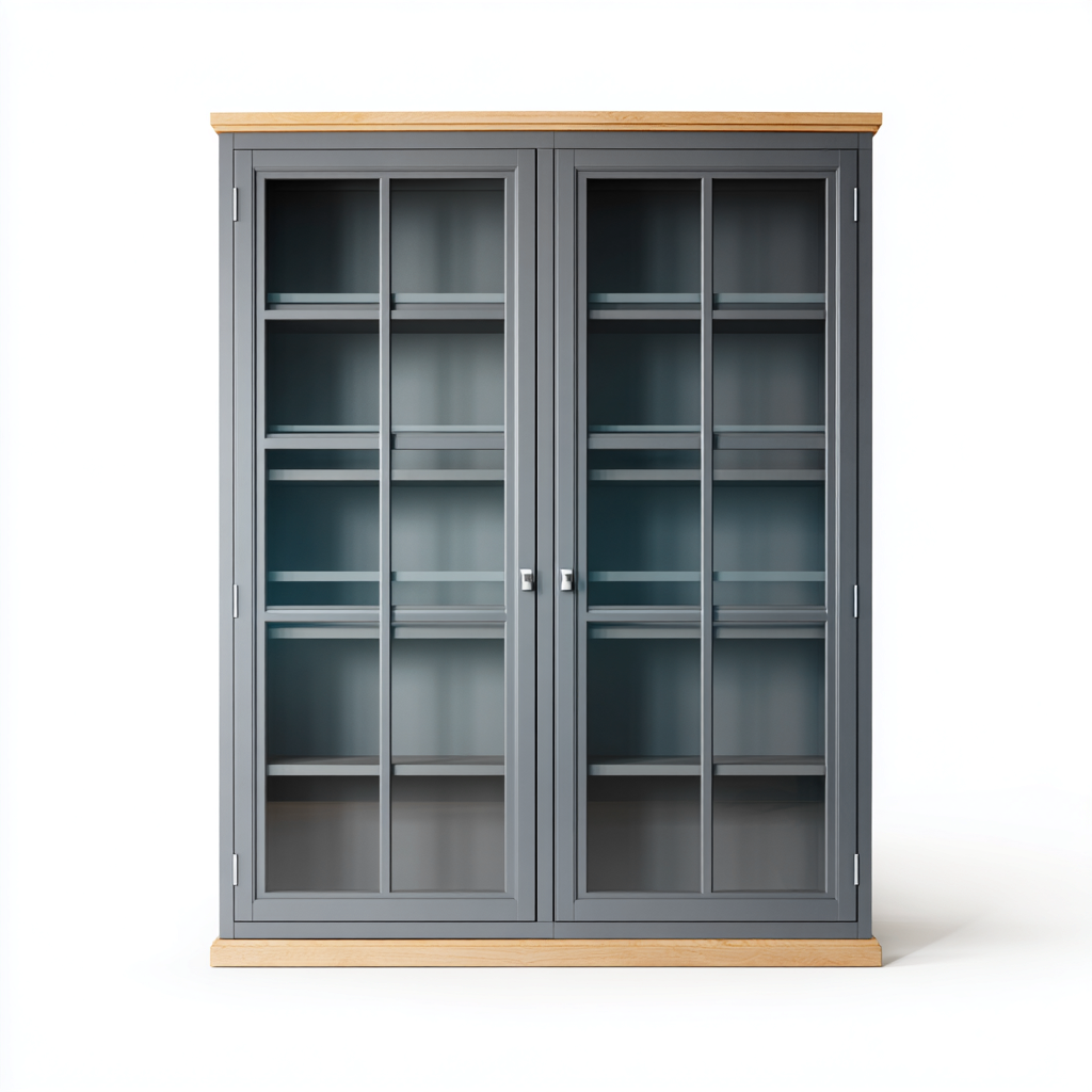 Vetrina-legno-vetro-140x42x190cm-grigio-rovere-design moderno-Cottagonest