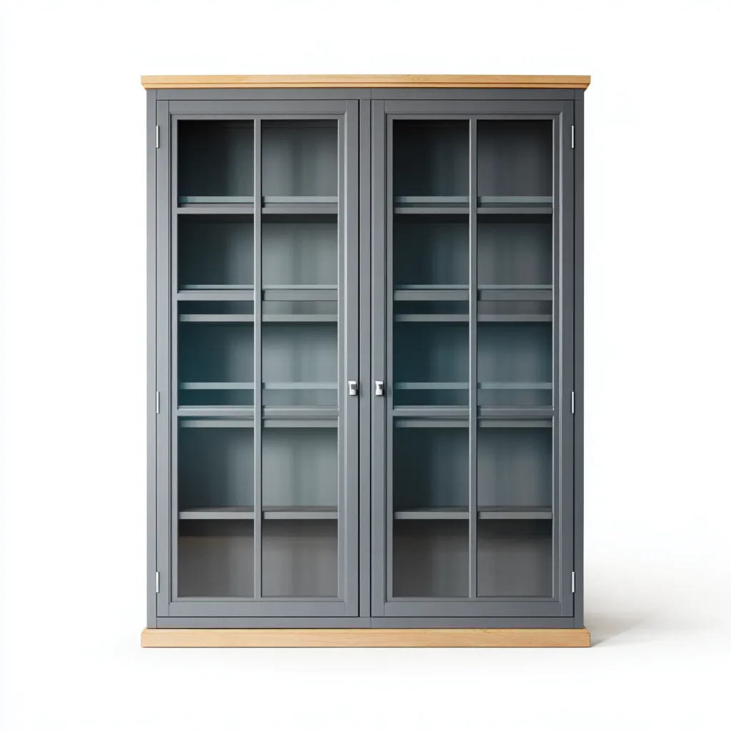 Vetrina-legno-vetro-140x42x190cm-grigio-rovere-design moderno-Cottagonest