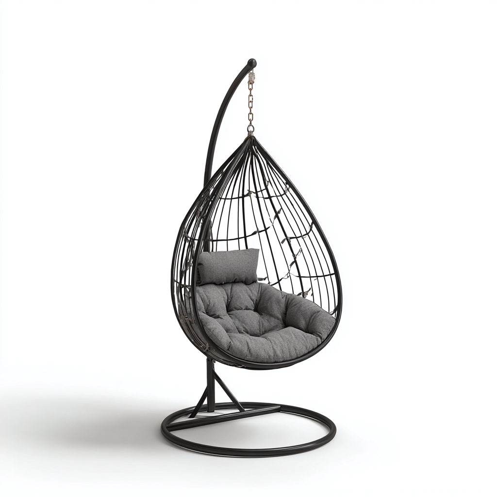 Poltrona sospesa da giardino-metallo-tessuto-108x102x189cm-nero-grigio-design moderno-Cottagonest