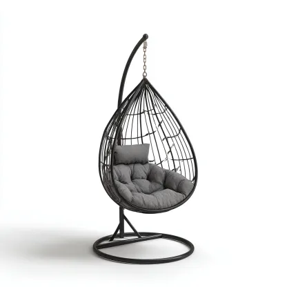 Poltrona sospesa da giardino-metallo-tessuto-108x102x189cm-nero-grigio-design moderno-Cottagonest