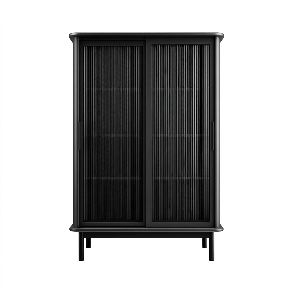 Credenza-metallo-vetro-90x45x130cm-nero-design moderno-Cottagonest