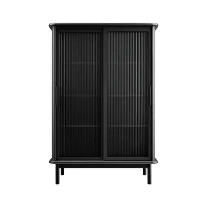 Credenza-metallo-vetro-90x45x130cm-nero-design moderno-Cottagonest