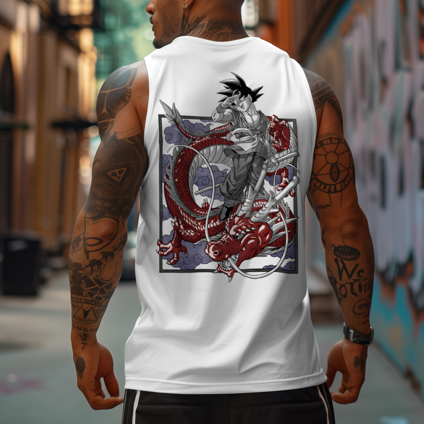 Oversized Anime Print Gym Tank Top
