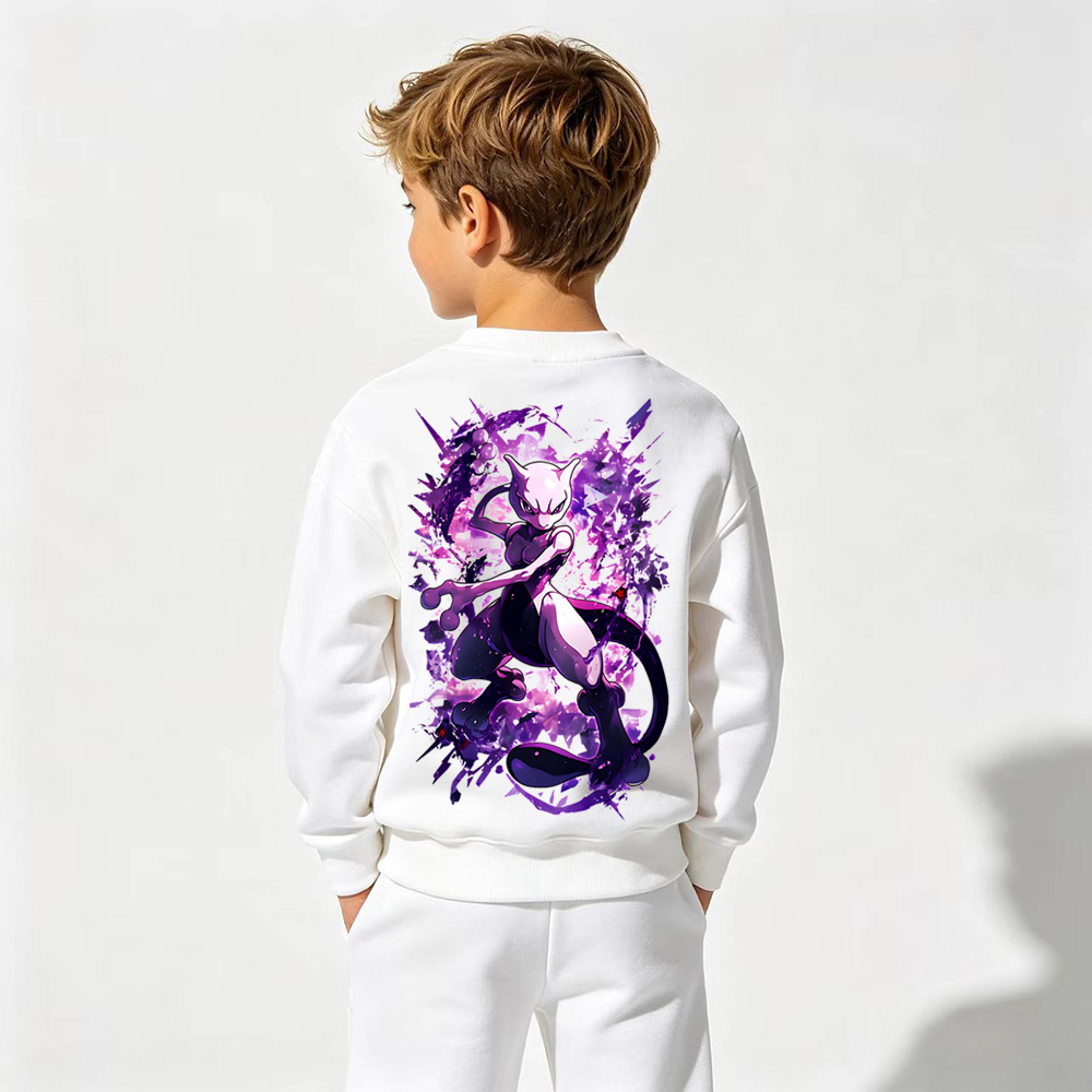 Pokémon Anime Graphic Crewneck Sweatshirt for Mewtwo Kids Cartoon Print Cotton Tee