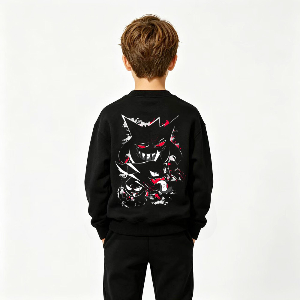 Pokémon Anime Graphic Crewneck Sweatshirt for Gengar Kids Cartoon Print Cotton Tee