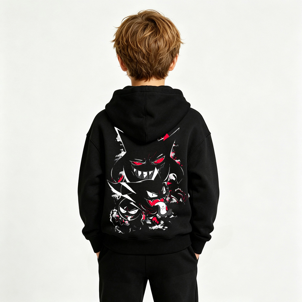 Pokémon Anime Graphic Hoodie for Gengar Kids Cartoon Print Cotton Tee