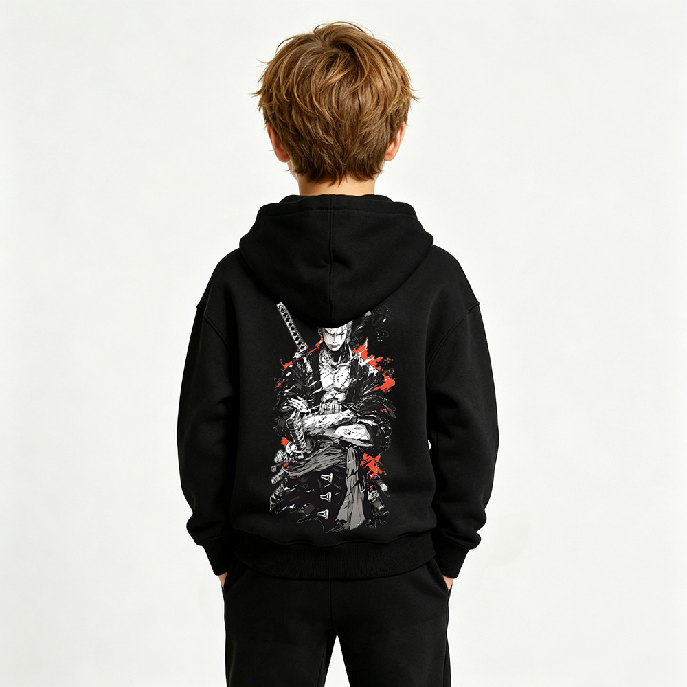 One Piece Anime Graphic Hoodie for Zoro Kids Cartoon Print Cotton Tee