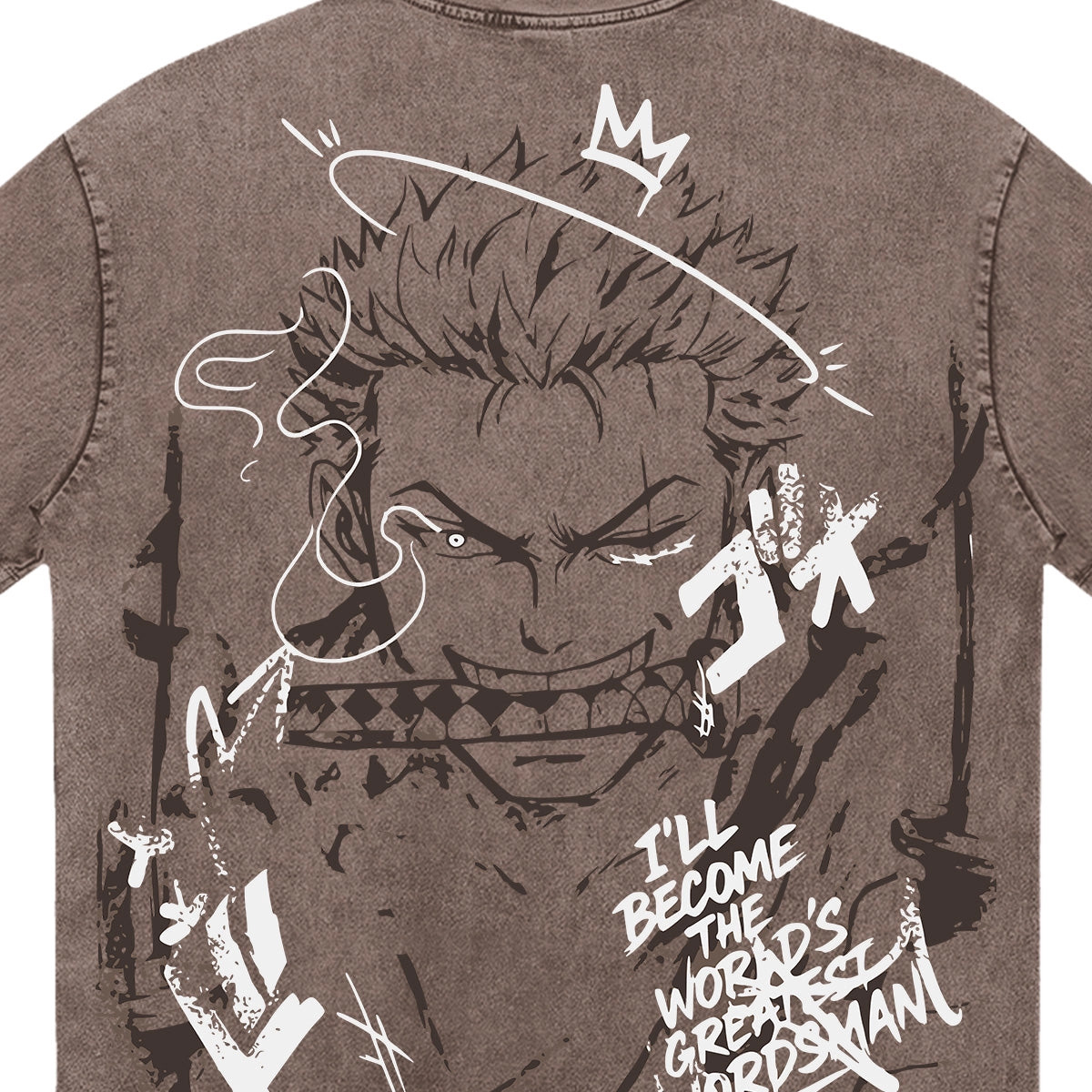One Piece Zoro Anime Print T-Shirt  Pure Cotton Washed Short-Sleeve Top Cartoon Graphic Style