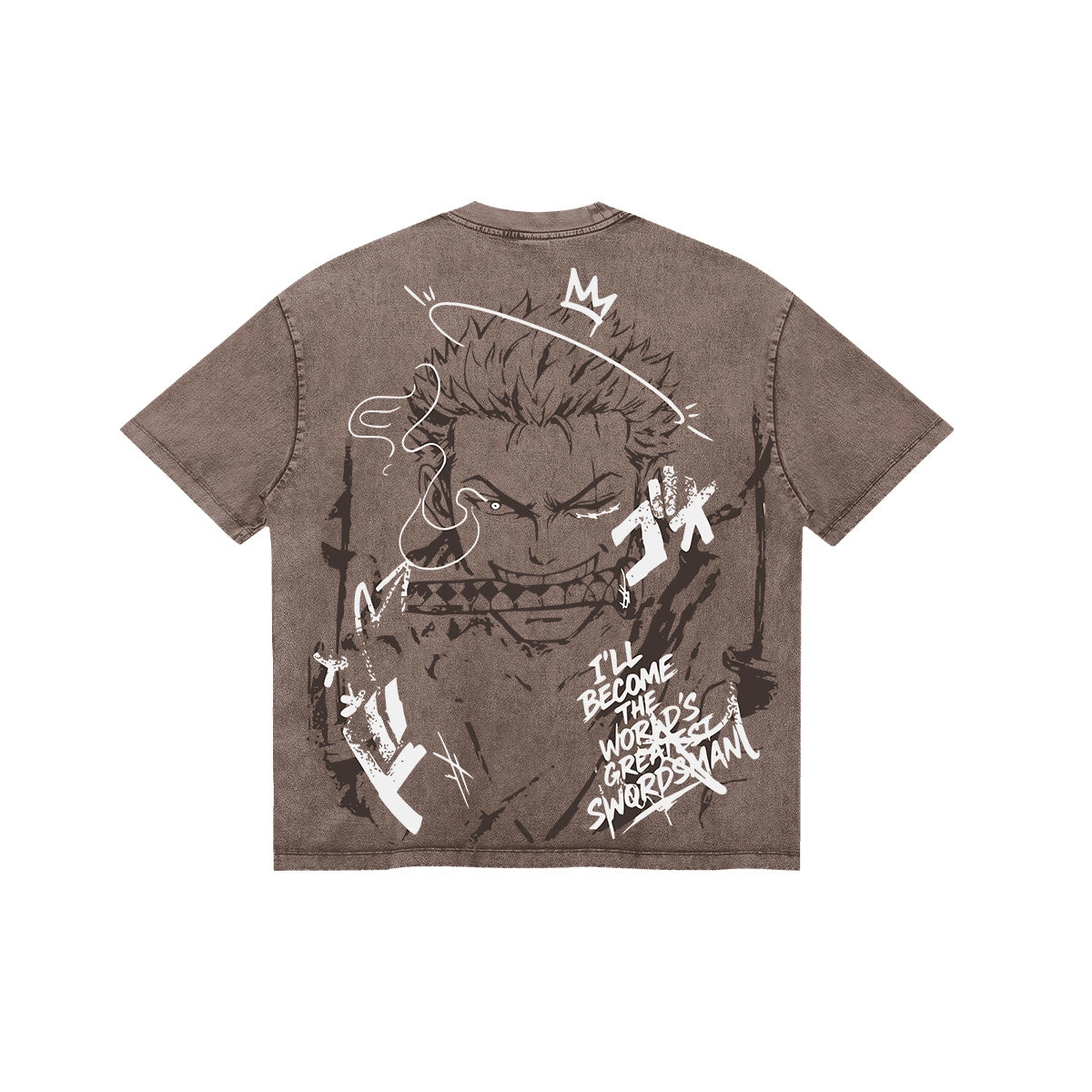 One Piece Zoro Anime Print T-Shirt  Pure Cotton Washed Short-Sleeve Top Cartoon Graphic Style