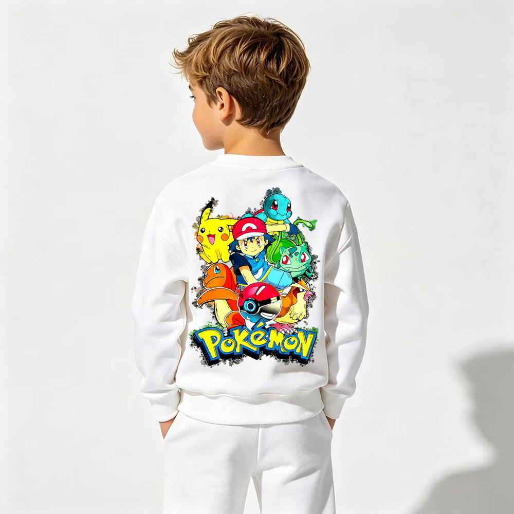 Pokémon Anime Graphic Crewneck Sweatshirt for Kids Cartoon Print Cotton Tee