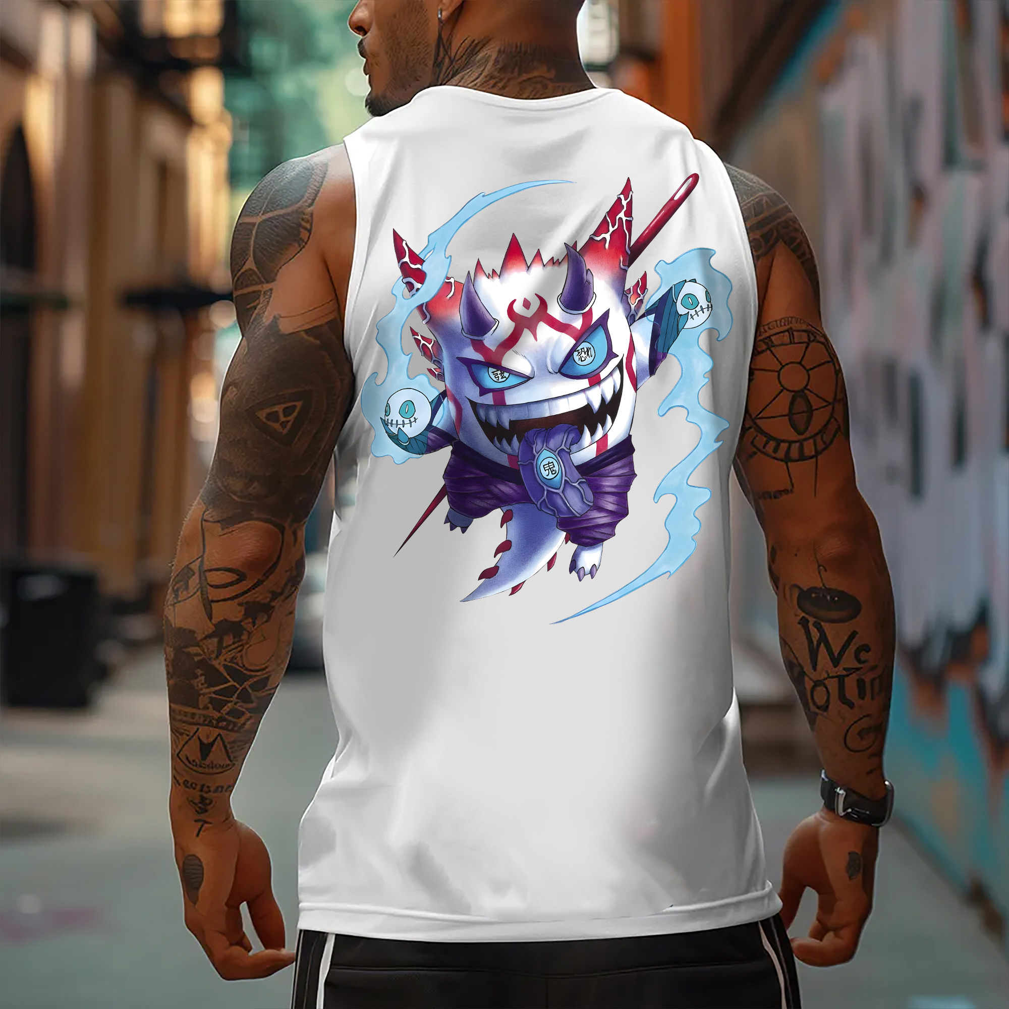 Oversized Anime Print Gym Tank Top