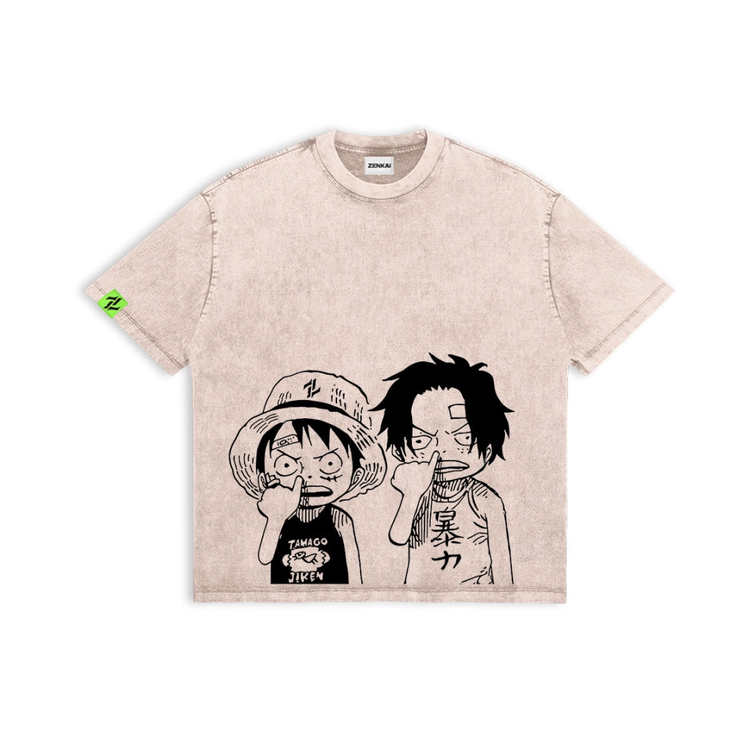 Luffy and Ace Washed T-Shirt丨One Piece