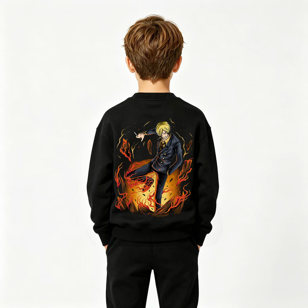 One Piece Anime Graphic Crewneck Sweatshirt for Sanji Kids Cartoon Print Cotton Tee
