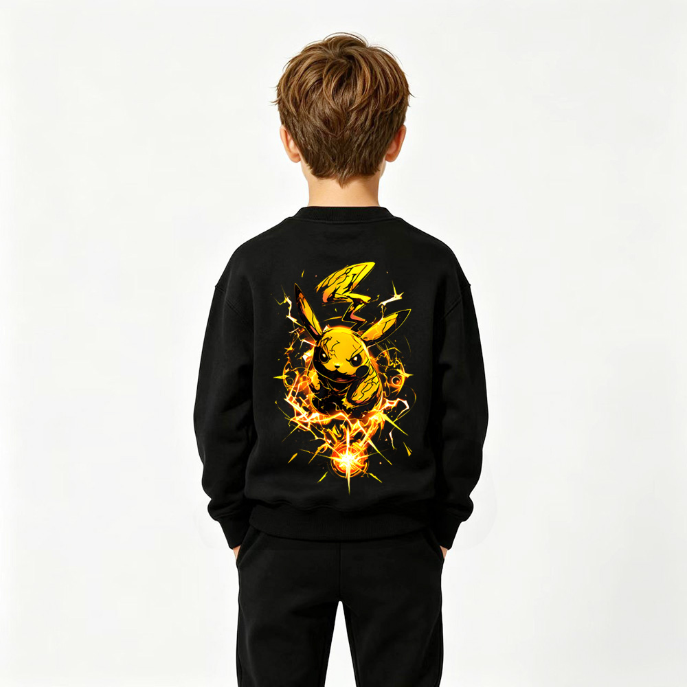 Pokémon Anime Graphic Crewneck Sweatshirt for Pikachu Kids Cartoon Print Cotton Tee