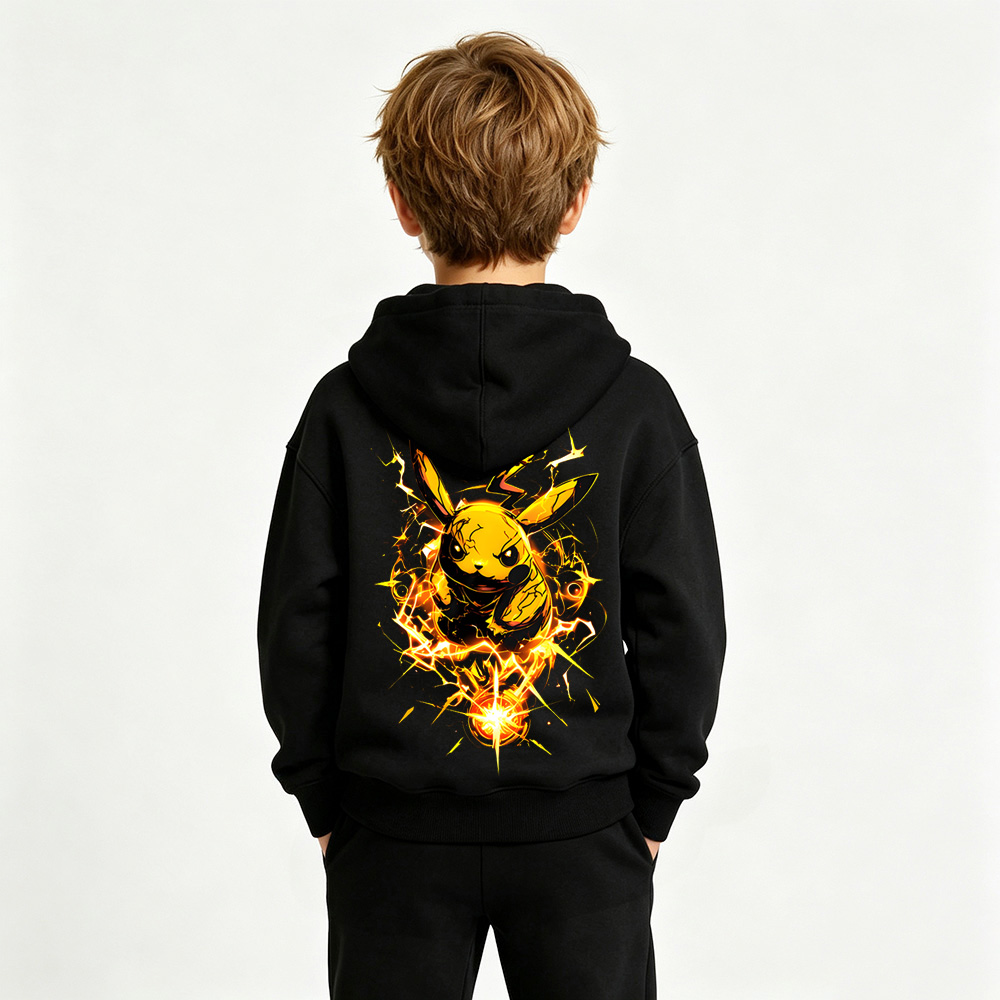 Pokémon Anime Graphic Hoodie for Pikachu Kids Cartoon Print Cotton Tee